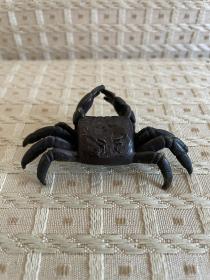 日本回流 螃蟹 摆件 镇纸 茶宠 纯铜制  宽约7公分