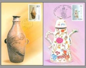 2001年MC-46 陶瓷 中比联合发行 2001-9 总公司 极限明信片 贴中国比利时邮票各一枚