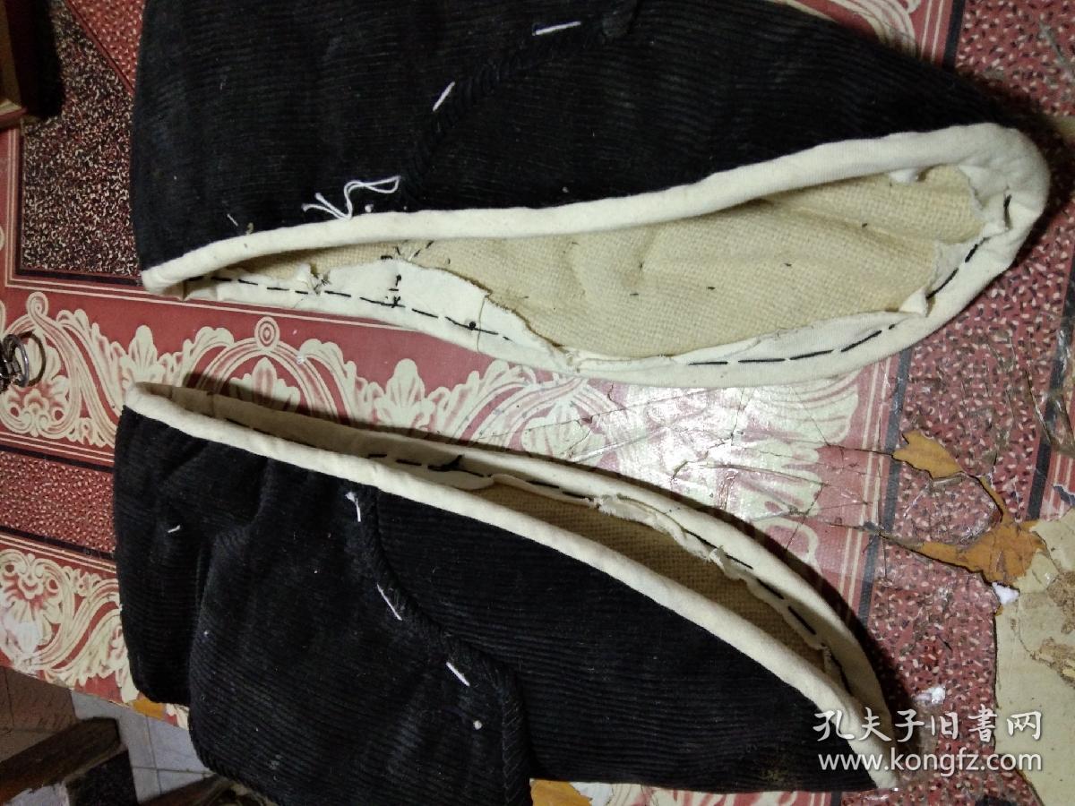 老物件棉鞋面；老式黑色灯芯绒小口棉鞋鞋面帮（没使用过）。