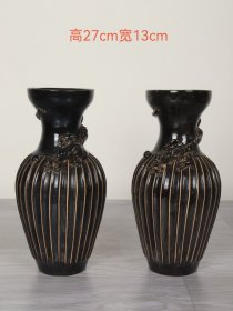 大宋老窑黑釉瓜棱雕刻赏瓶，器型精美，细节如图