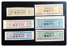 广西壮族自治区布票1983六种，共6枚（全）～B套