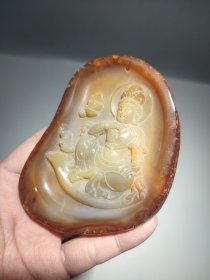 原石玛瑙精雕观音牌，天然料 雕刻精致形象生动，纹理清晰透彻 开脸慈祥 温润细腻，完整