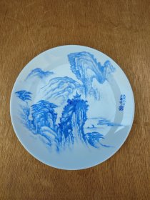 1987年手绘山水瓷盘，有款自查，15