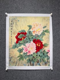 韩怀宽画家精品四尺三开工笔画牡丹图水晶牡丹花国画作品花开富贵画卧室画床头画入门玄关画中美协画家牡丹花工笔画作品真迹纯手绘
