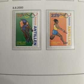 Davo1荷属安的列斯2000年邮票 澳大利亚悉尼奥运会邮票 体育自行车接力跑游泳 新 2全+小型张 外国邮票