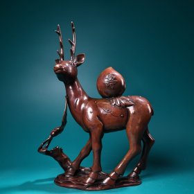 旧藏纯铜高浮雕錾刻鹿摆件 重1800克 高29厘米 宽20厘米