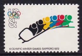 美国邮票 1972年 日本札幌冬奥会【雪橇车】1枚新
