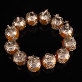 旧藏下乡收白铜包蜜蜡十二生肖球一套
直径3厘米，高4厘米，一套重331克
180元一套
540034