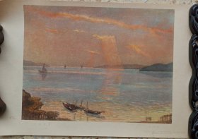1957年出版的《太湖夕照》.此画宜装框悬挂于客厅，感受70多年前的湖光美景。
