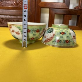 手绘开窗竹子节节高升碗