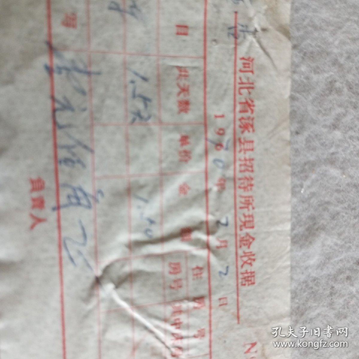 老发票202——1970年河北省涿县招待所现金收据（租车费）