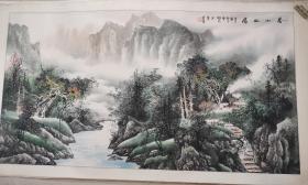 手绘精品 著名画家颜少彬 六尺山水画《春山幽居》（画心173*91）