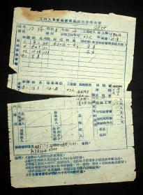 50年代上海戏剧学院张振民，徐正平，张应湘，叶涛，项琦，张可，胡导，田稼，阮尚元，颜？？等工作人员家庭经济困难情况调查表