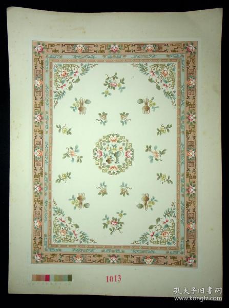 80年代丝毯设计稿四十一：几十种用色，赏心悦目，非常漂亮（画心尺寸36*27cm）