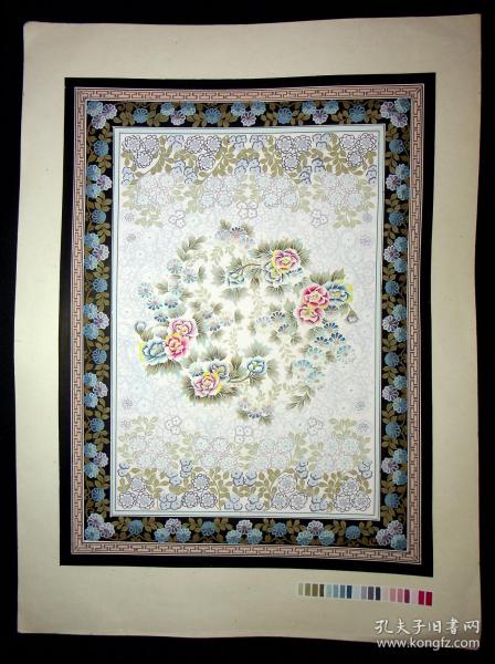 80年代丝毯设计稿五十九：几十种用色，赏心悦目，非常漂亮（画心尺寸36*27cm）