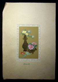 80年代手绘丝毯图案《古瓶和花》