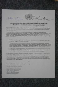 113k10 第八任联合国秘书长 韩国外交通商部长官（外相）——潘基文；现任联合国秘书长 葡萄牙前总理—安东尼奥·古特雷斯（António Guterres） 签名《联合国官方宣传页》一张（1页，约28*21厘米）！