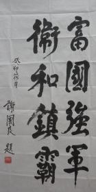 112x14 少将军衔 某研究部部长—谢国良将军 书法作品《富国强军 卫和镇霸》一幅（纸本软片，约100*53厘米，钤印：谢国良）！