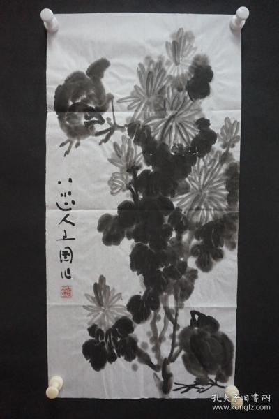 122b11 著名画家、花鸟师承李苦禅大师、中国美术家协会北京分会会员—钱卫国  花鸟国画作品一幅 ，纸本软片，尺寸约69*34厘米！