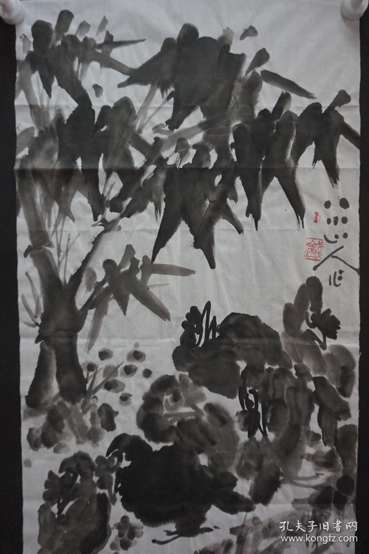 122b36 著名画家、花鸟师承李苦禅大师、中国美术家协会北京分会会员—钱卫国  花鸟国画作品一幅 ，纸本软片，尺寸约69*34厘米！