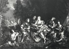 19世纪大幅高清照相版《奥吉亚岛上的忒勒马科斯》—法国画家让·拉乌(Jean Raoux,1677-1734年)作品 原雕刻师Jacques-Firmin Beauvarlet 纸张尺寸46.7*33.6厘米