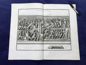 1722年大幅铜版画《用攻城槌攻击，塞维鲁凯旋门浮雕》—现代考古学奠基人之一法国学者贝尔纳·德·蒙福孔(Bernard de Montfaucon,1655-1741年)作品 手工水印纸印制 纸张尺寸53.3*43.7厘米 编号2