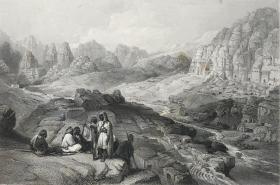 1846年钢版画《佩特拉古城原址》—英国画家威廉·亨利·巴特利特(William Henry Bartlett,1809 - 1854年)作品 雕刻师C. Cousen 纸张尺寸33.5*25.5厘米