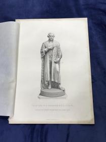 1876年点刻雕塑钢版画《英国四任首相威廉·尤尔特·格莱斯顿全身像》—英国雕塑家约翰·亚当-阿克顿(John Adams-Acton, 1830-1910年)作品 雕刻师W. Roffe 艺术日志伦敦版 带衬页 纸张尺寸32.5*23.7厘米