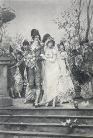 《革命家的新娘，1799年》—荷兰浪漫印象派画家弗雷德里克·亨德里克·卡梅勒(Frederik Hendrik Kaemmerer,1839 - 1902年)作品 1894年照相腐蚀凹版铜版画 纸张尺寸31.7*24.1厘米