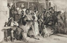 1892年照相腐蚀凹版铜版画《塞维利亚的街景，西班牙》—英国东方主义画家约翰·弗雷德里克·刘易斯(John Frederick Lewis, 1804-1876年)水彩画作品 哈默顿选辑系列 纸张尺寸35.7*26厘米