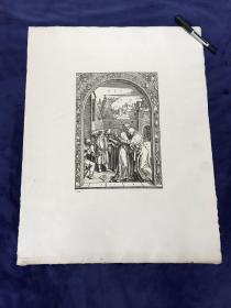 【丢勒木刻】1890年超大幅木刻版画《金门下的约阿希姆和安娜》—德国画家版画家及木版画设计家阿尔布雷特·丢勒(Albrecht Dürer,1471 - 1528年)作品 原尺寸复刻 毛边水印纹帘纸印制 纸张尺寸58.5*46厘米