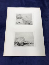 【透纳作品】1877年蚀刻铜版画《素描——地中海的海岸风景》《素描——山与树》—英国绘画天才威廉·透纳(Joseph Mallord William Turner, 1775-1851年)作品 雕刻师Alfred-Louis Brunet-Debaines 哈默顿选辑系列 手工水印纸印制 纸张尺寸35.8*26.1厘米