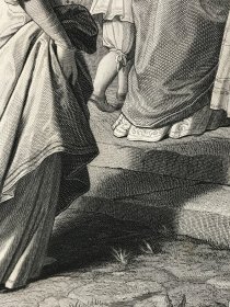 【歌德画廊】1864年大幅钢版画《格雷琴去教堂的路上》—出自歌德的诗剧《浮士德》，德国画家和插画家威廉·冯·考尔巴赫(Wilhelm von Kaulbach,1805 - 1874年)作品 雕刻师Eduard Mandel 纸张尺寸47*35.2厘米