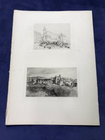 【透纳作品】1876年蚀刻铜版画《从帕拉蒂尼山看四殉道堂和圣乔凡尼保罗大教堂》《卢瓦尔河畔的桥和建筑》—英国绘画天才威廉·透纳(Joseph Mallord William Turner, 1775-1851年)作品 雕刻师Alfred-Louis Brunet-Debaines 哈默顿选辑系列 手工水印纸印制 纸张尺寸35.8*26.1厘米