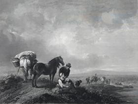 1846年钢版画《往渡口的途中》—荷兰画家菲利普·沃沃曼(Philips Wouwerman,1619 - 1668年)作品 雕刻师R. Brandard 纸张尺寸33.5*25.5厘米