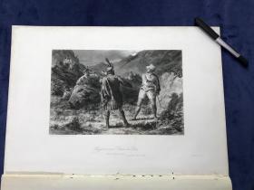 1868年大幅钢版画《菲茨-詹姆斯和罗德里克·杜的决斗》—苏格兰历史场景和风景画家John Blake MacDonald(1829 - 1901年)作品 雕刻师Lumb Stocks 纸张尺寸43.2*30.1厘米