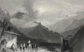 1836年瓦勒度山谷风景系列钢版画《费内斯特雷尔堡——欧洲最大的高山防御工事，意大利皮埃蒙特大区都灵市》—英国画家威廉·亨利·巴特利特(William Henry Bartlett,1809 - 1854年)作品 雕刻师R. Wallis 纸张尺寸27.1*21.5厘米