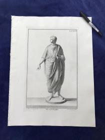 1734年大幅铜版画《古罗马参议员雕像》—意大利画家Giovanni Domenico Campiglia(1691-1757年)作品 雕刻师Carlo Gregori 水印纹帘纸印制 纸张尺寸47*35厘米