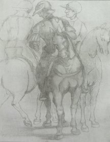 【卢卡·西诺雷利】1823年超大幅铜版画《马背上的骑兵》—意大利文艺复兴时期画家卢卡·西诺雷利(Luca Signorelli,c. 1441/1445-1523年)素描作品  雕刻师Frederick Christian Lewis 纸张尺寸56.2*38.2厘米