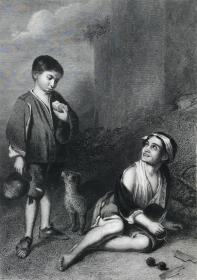 1846年钢版画《西班牙农家男孩》—“西班牙的拉斐尔”牟利罗(Bartolomé Esteban Murillo,1618-1682年)作品 欧洲艺术瑰宝系列 雕刻师J. Stephenson 纸张尺寸33.5*25.5厘米