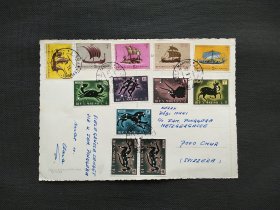 《集邮精品收藏：圣马力诺1970年航海 木船 帆船 动物星座 天象邮票实寄城堡建筑风景大明信片 贴12枚票 商品如图 仅此1枚》青山2401-16