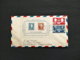 《集邮精品收藏：美国1947年美国总统华盛顿和富兰克林邮票无齿小型张实寄封邮资封 极少见 商品如图 》青山2401-16