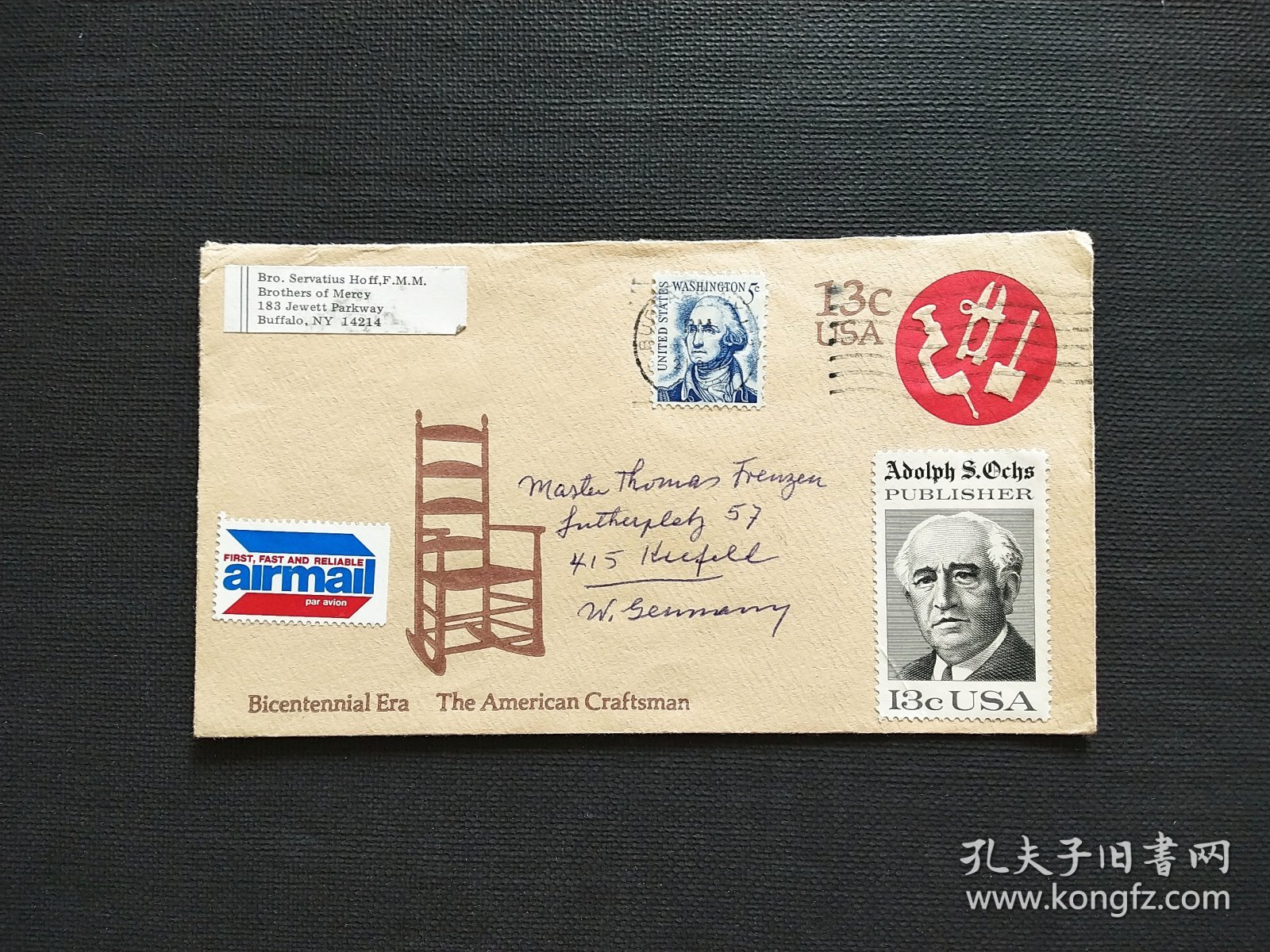 《集邮收藏保真 美国1967年总统名人邮票实寄航空邮资封 商品如图》青山2406-9