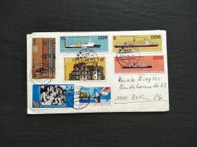 《集邮精品收藏  德国1982年轮船 舰艇 建筑 绘画 降落伞帆船汽车邮票挂号实寄封  商品如图》青山2405-2
