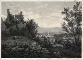 1866年原创石版画《圣利安内恩杰尼瓦斯特尔涅的城堡》，50.8*37.8cm