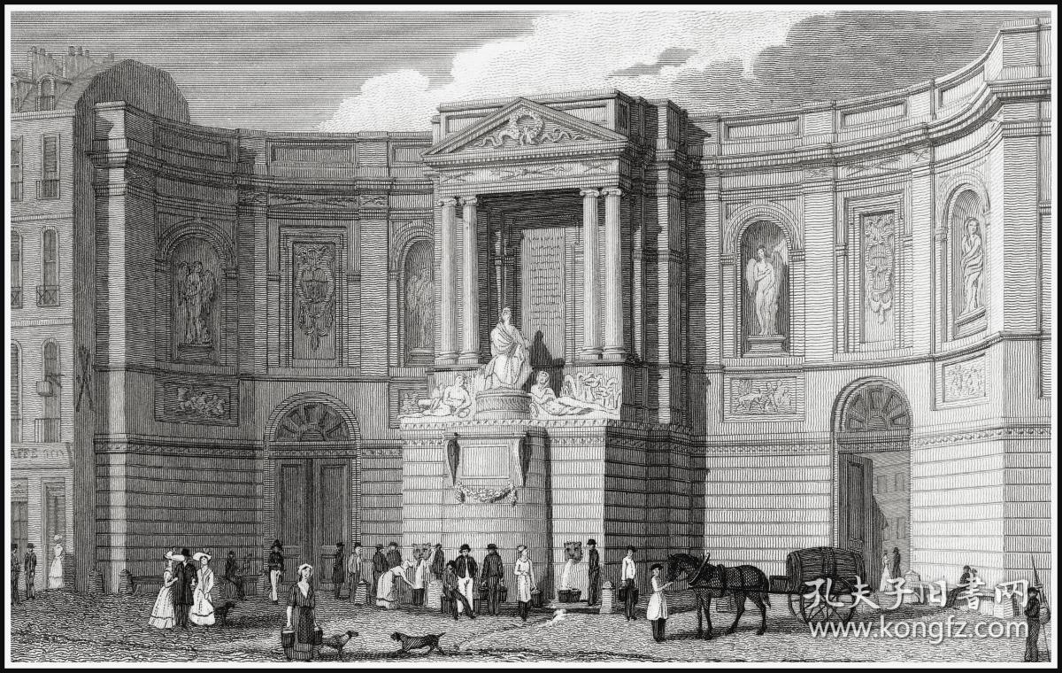 1830年钢版画《巴黎格勒奈尔之泉》，21*13.5cm
