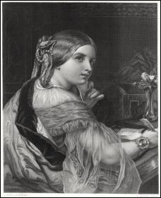 1867年钢版画《书记员姑娘》，32.5*23.5cm