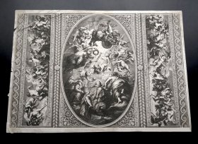 【鲁本斯唯一穹顶画】1790年铜版画《白厅宫宴会厅穹顶画》，47.3*33.3cm