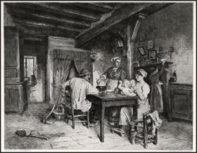 1886年蚀刻版画《晚饭时间》，32.3*23cm