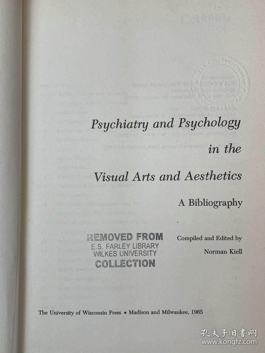 诺曼·克里《视觉艺术与美学中的精神病学与心理学索引》，精装，Psychiatry and psychology in the visual arts and aesthetics, a bibliography by Norman Kiell